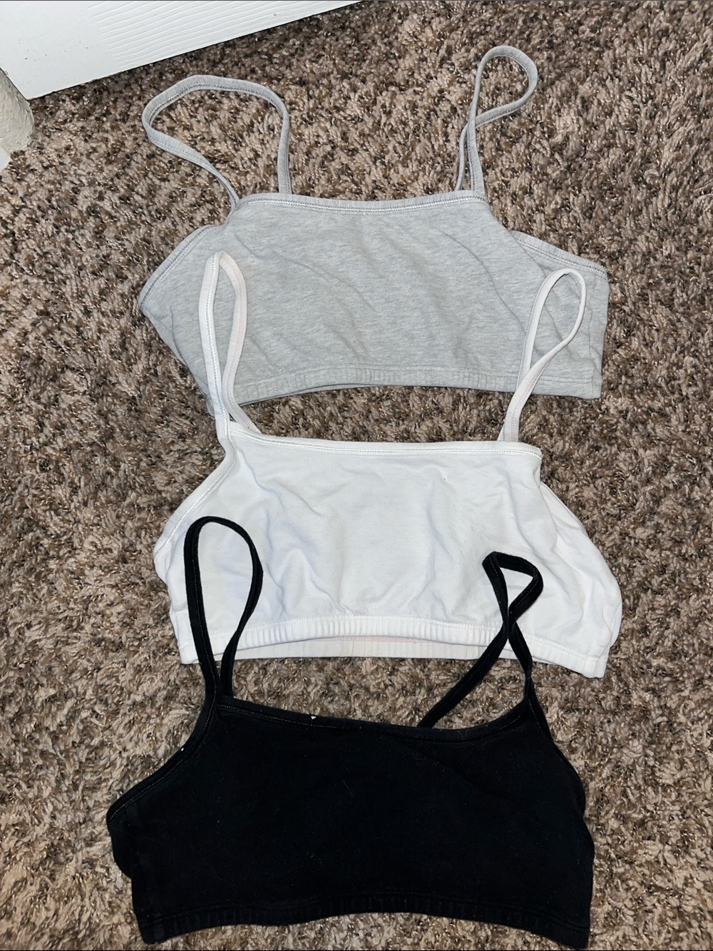 Fruit of the Loom 3-Pack Bralette Set — Light Gray, White & Black